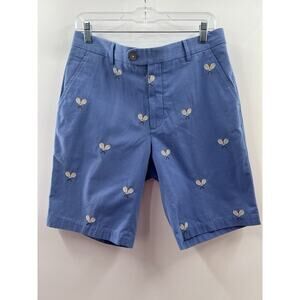 J. McLaughlin Men’s Cotton Blue Shorts Embroidered Tennis Rackets Size 32 NWT